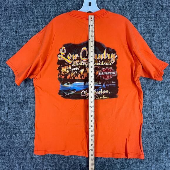 Harley Davidson Mens Low Country Charleston SC XL made USA Orange Tee Beefy-T - Picture 7 of 9